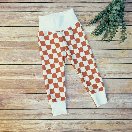 Brown Checkered Baby Joggers: Gender Neutral Cotton Lounge Pants