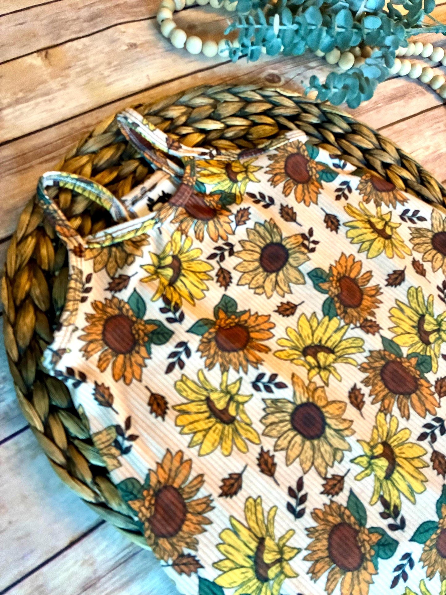 Sunflower Baby Romper: Ribbed Boho Fall Outfit