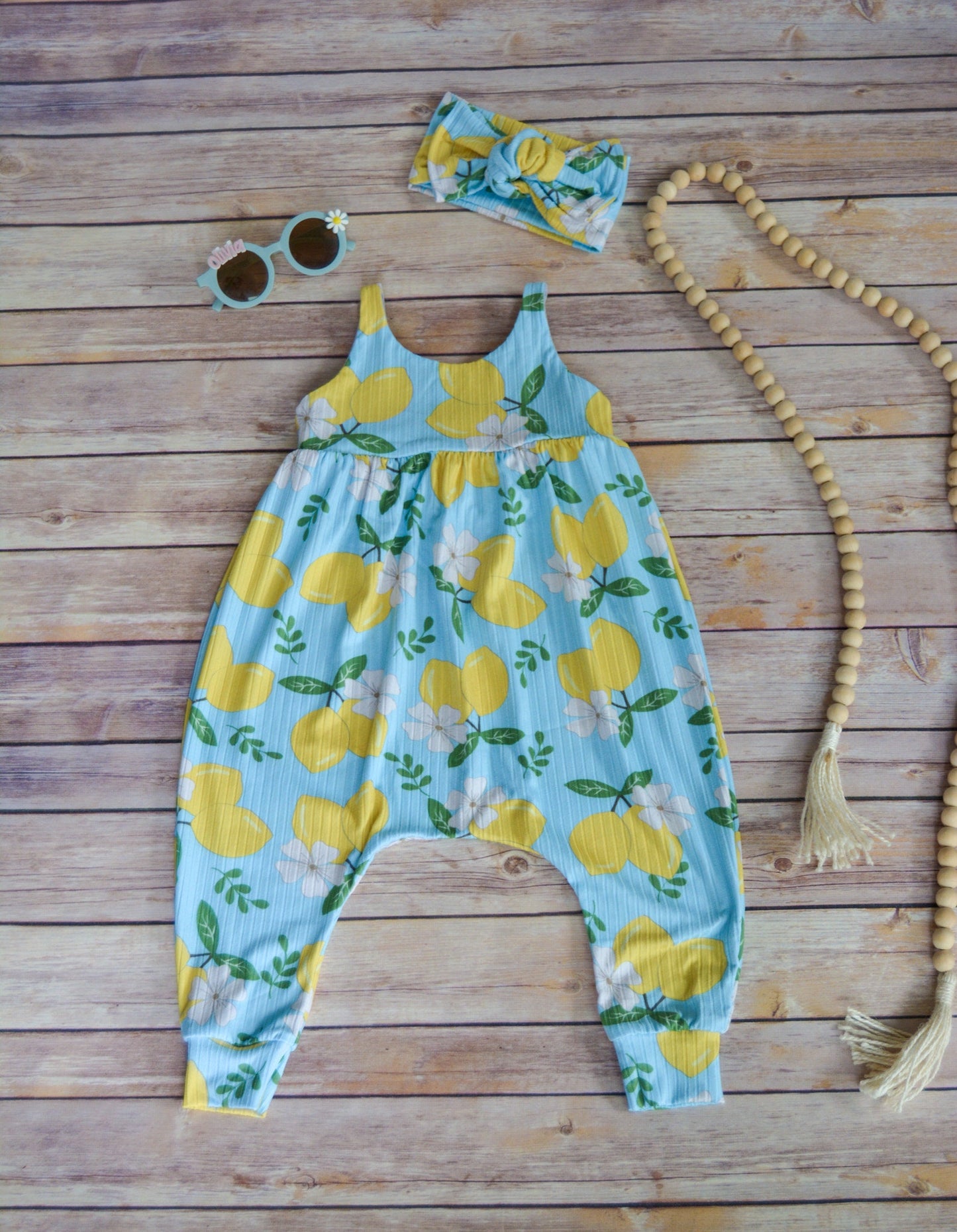 Baby Girl Lemon Romper: Ribbed Knit Jumpsuit, Lemonade Birthday