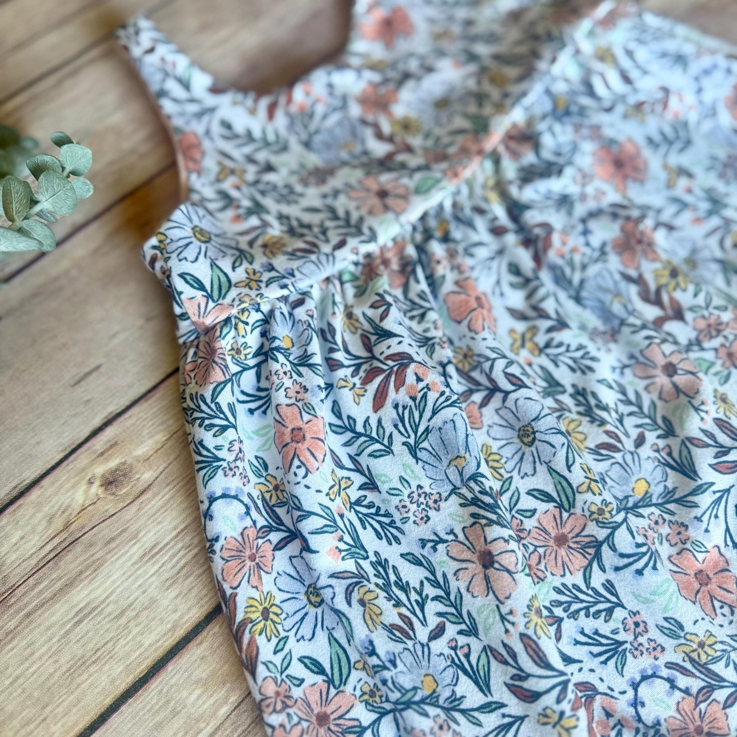 Floral Baby Romper: blue and yellow one piece outfit, baby girl jumpsuit