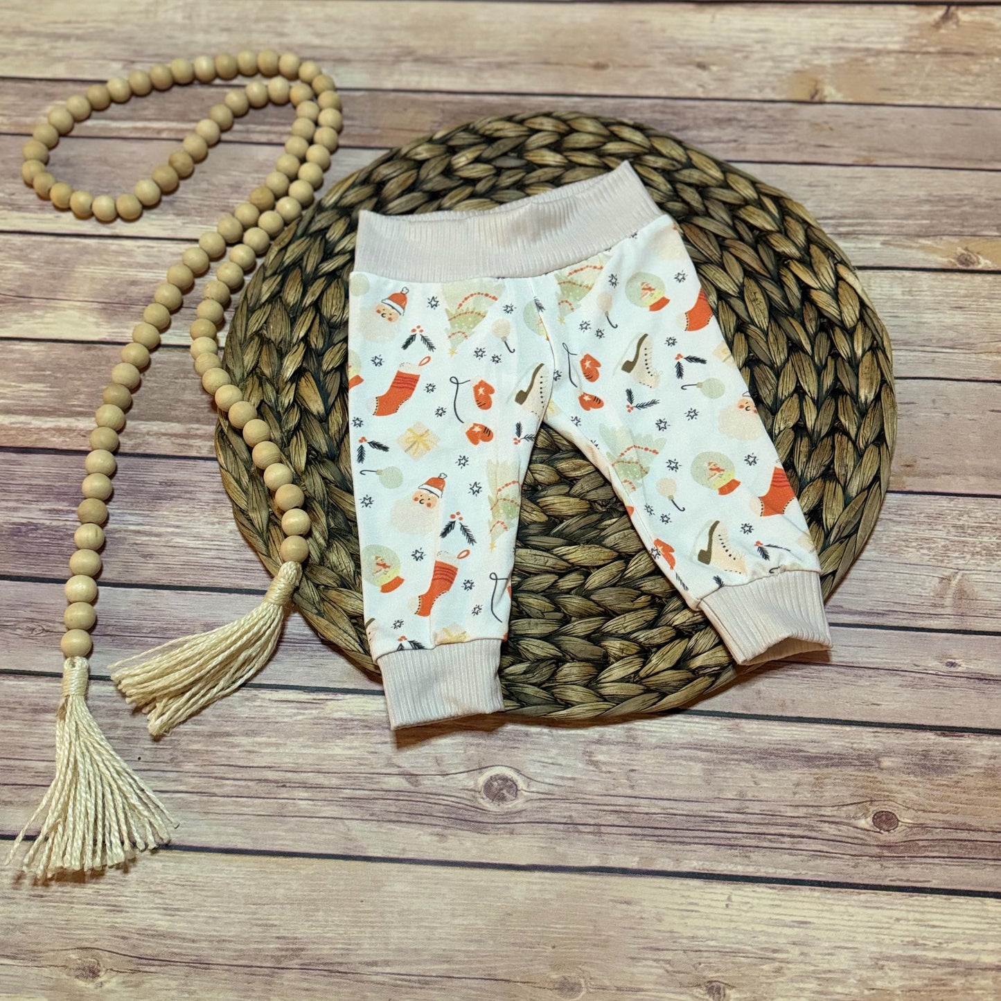 Baby's First Christmas Joggers: Santa Print Bamboo Leggings (0-3M)