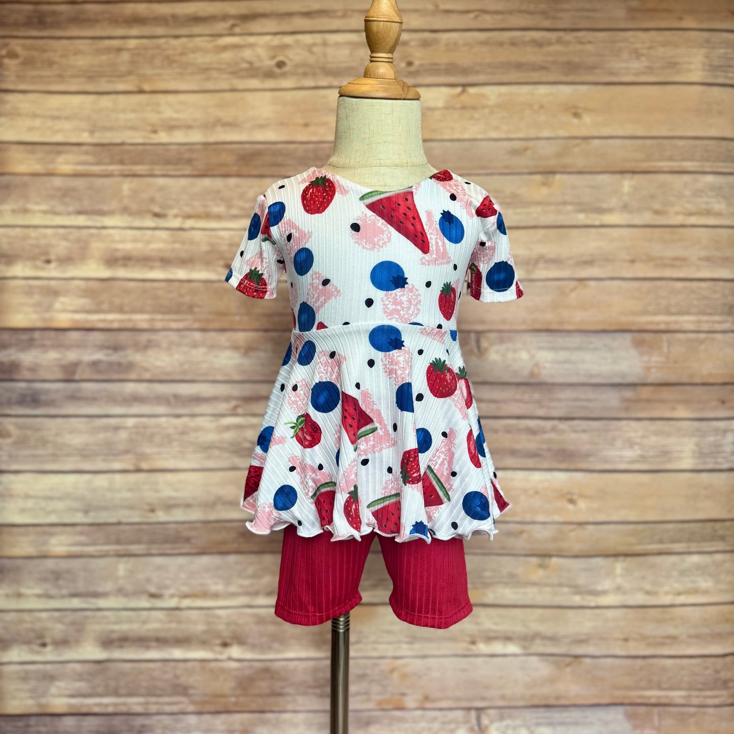 Mixed Berry Peplum Top & Biker Shorts Set